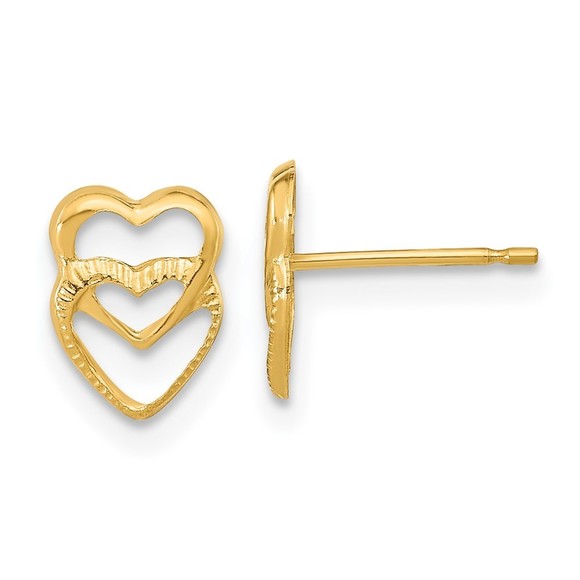 14k Yellow Gold Madi K Children's Kids Girls Jewelry Hearts Post Earrings